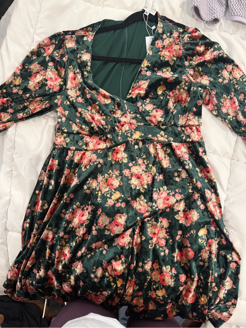 Baltic Born Dark Green Velvet Floral Midi Dress